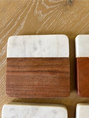 Target Marble and Wood Coaster Set - White and Brown